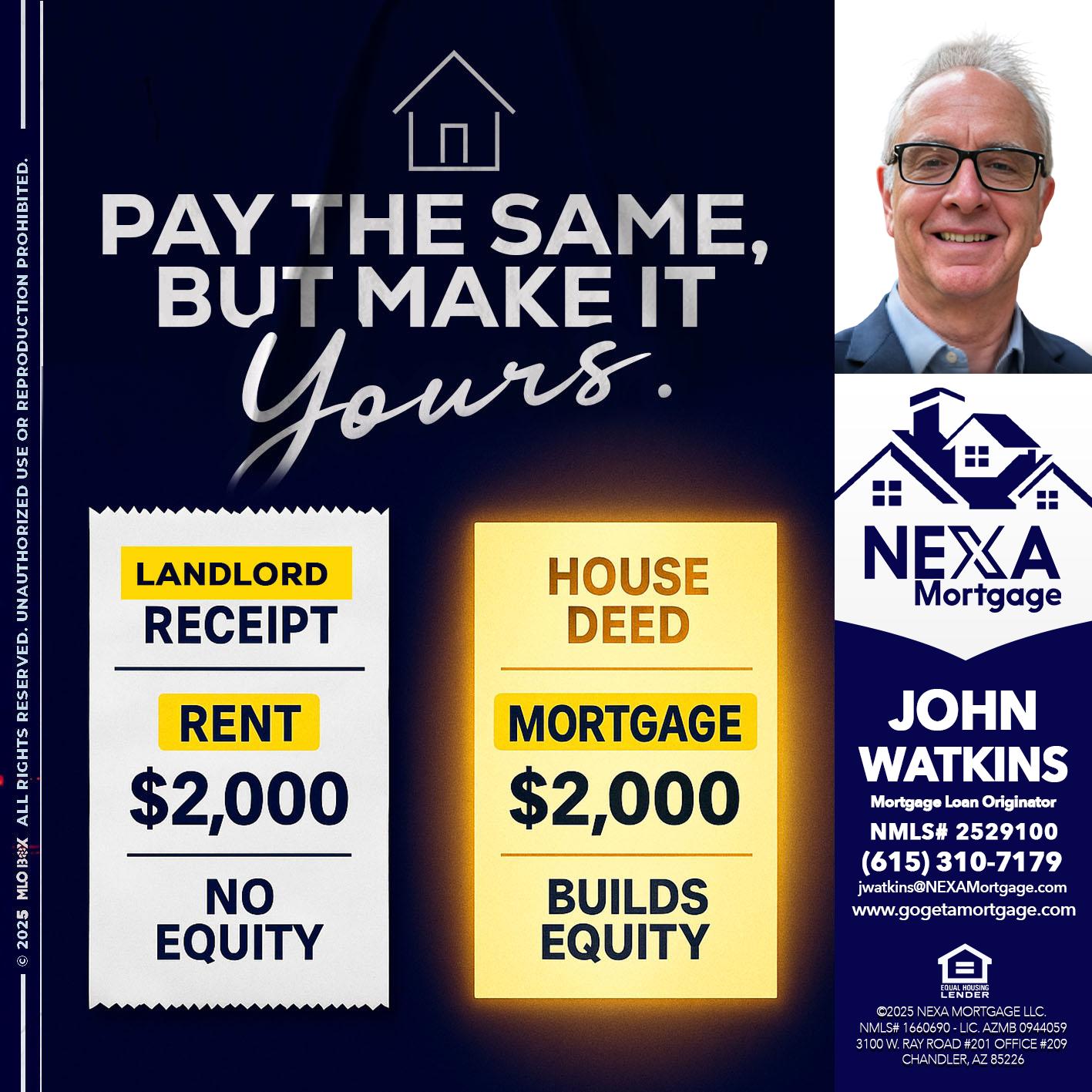 pay the same - John Watkins -Mortgage Loan Originator