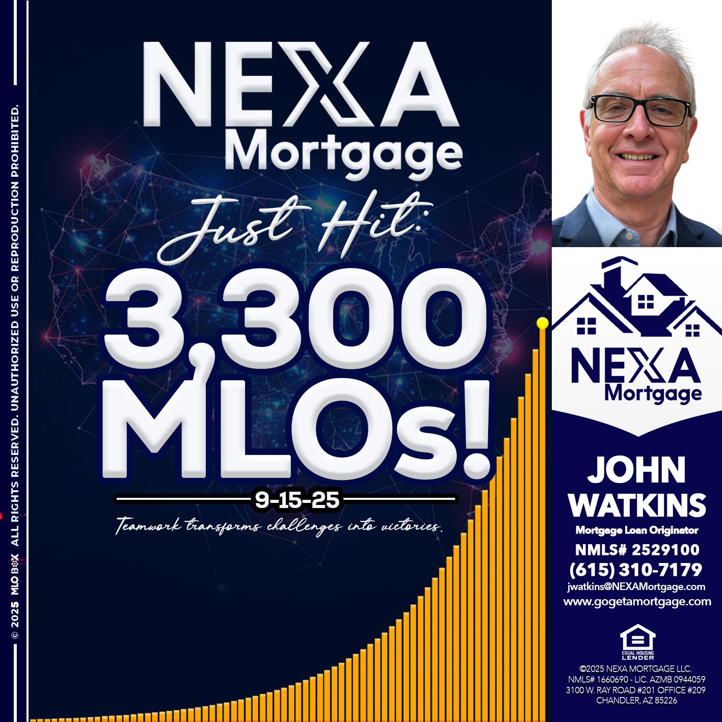 NEXA JUST HIT 3300 MLOS - John Watkins -Mortgage Loan Originator